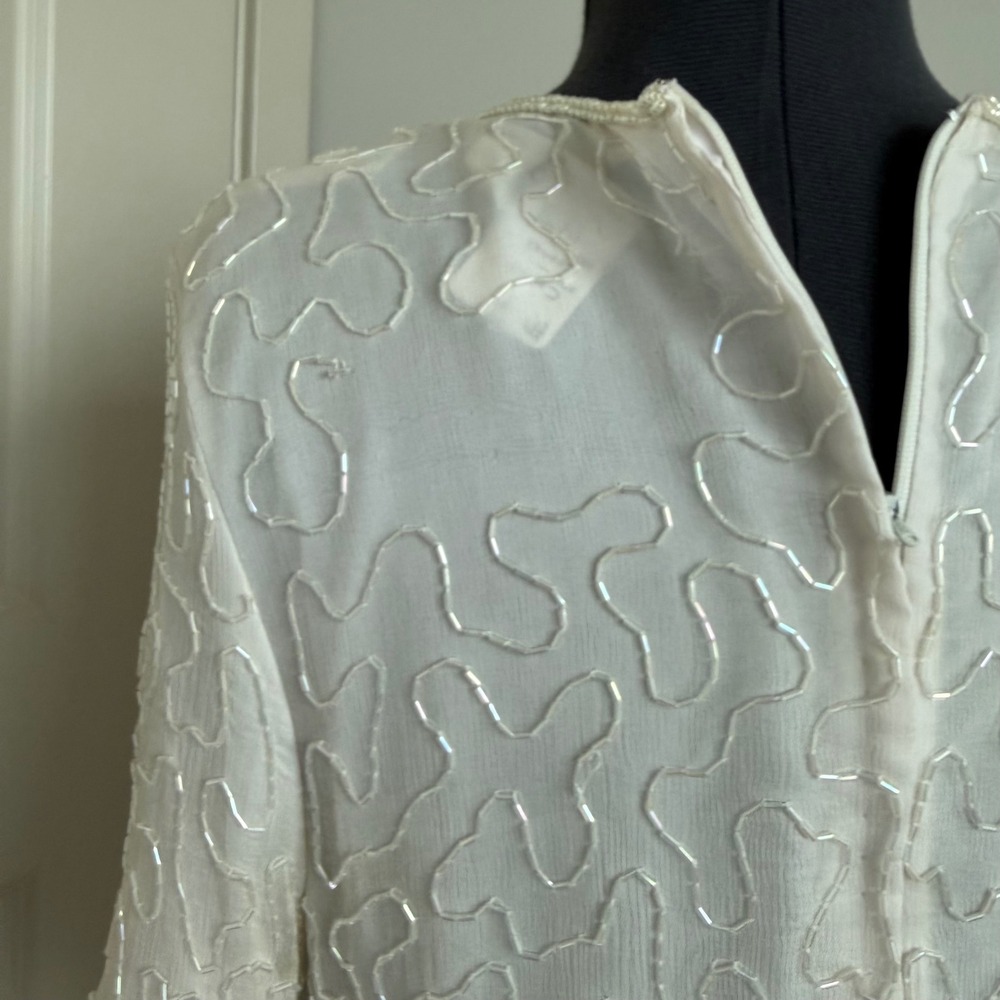 Vintage Silk Beaded Ivory Top - Picture 3 of 13